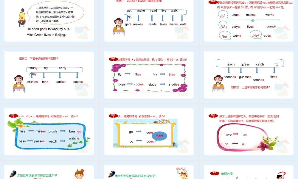 小学六年级小升初英语语法知识点精讲系列课件——(动词三单式的变化规律)