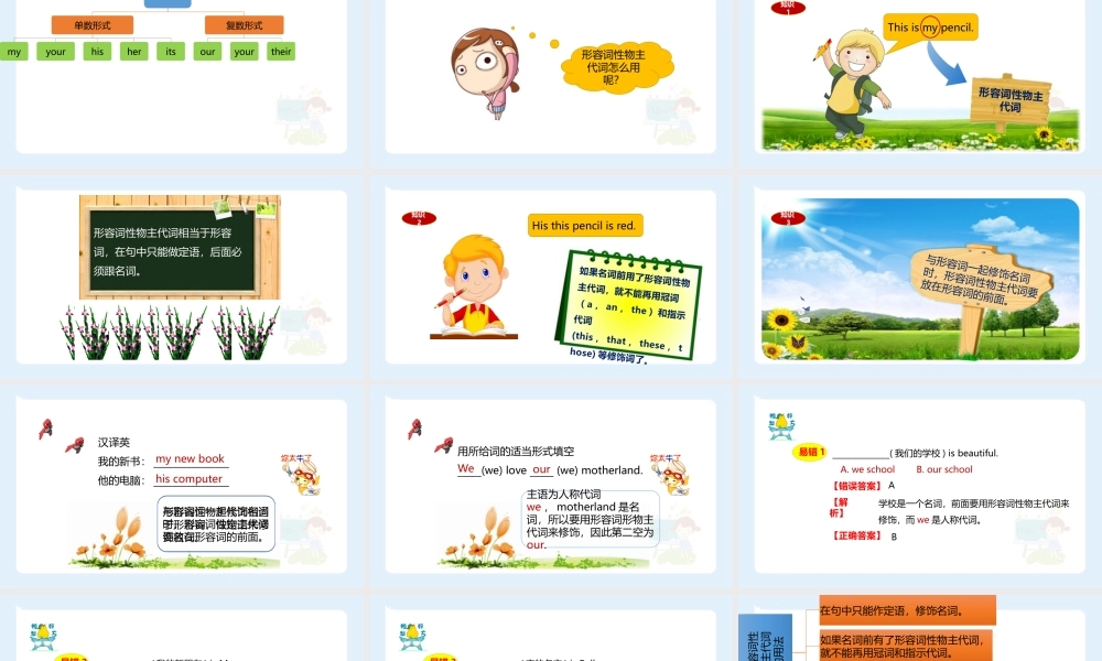 小学六年级小升初英语语法知识点精讲系列课件——(形容词性物主代词的用法)