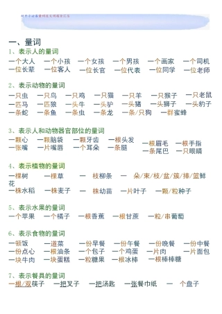 幼儿园大班幼小衔接一年级量词反义词大全