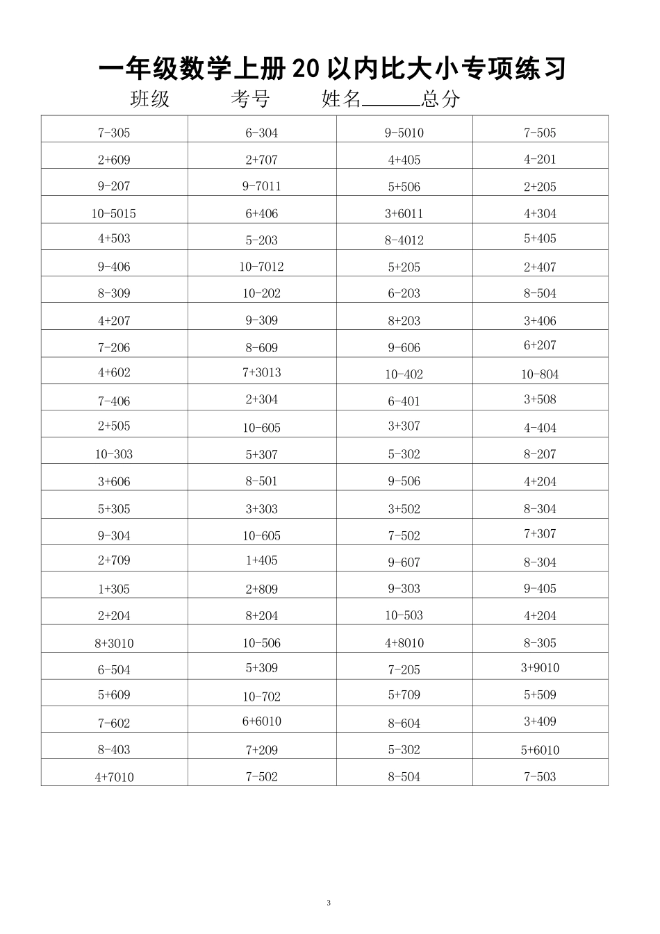 大班幼小衔接&一年级数学20以内数的大小比较_第3页