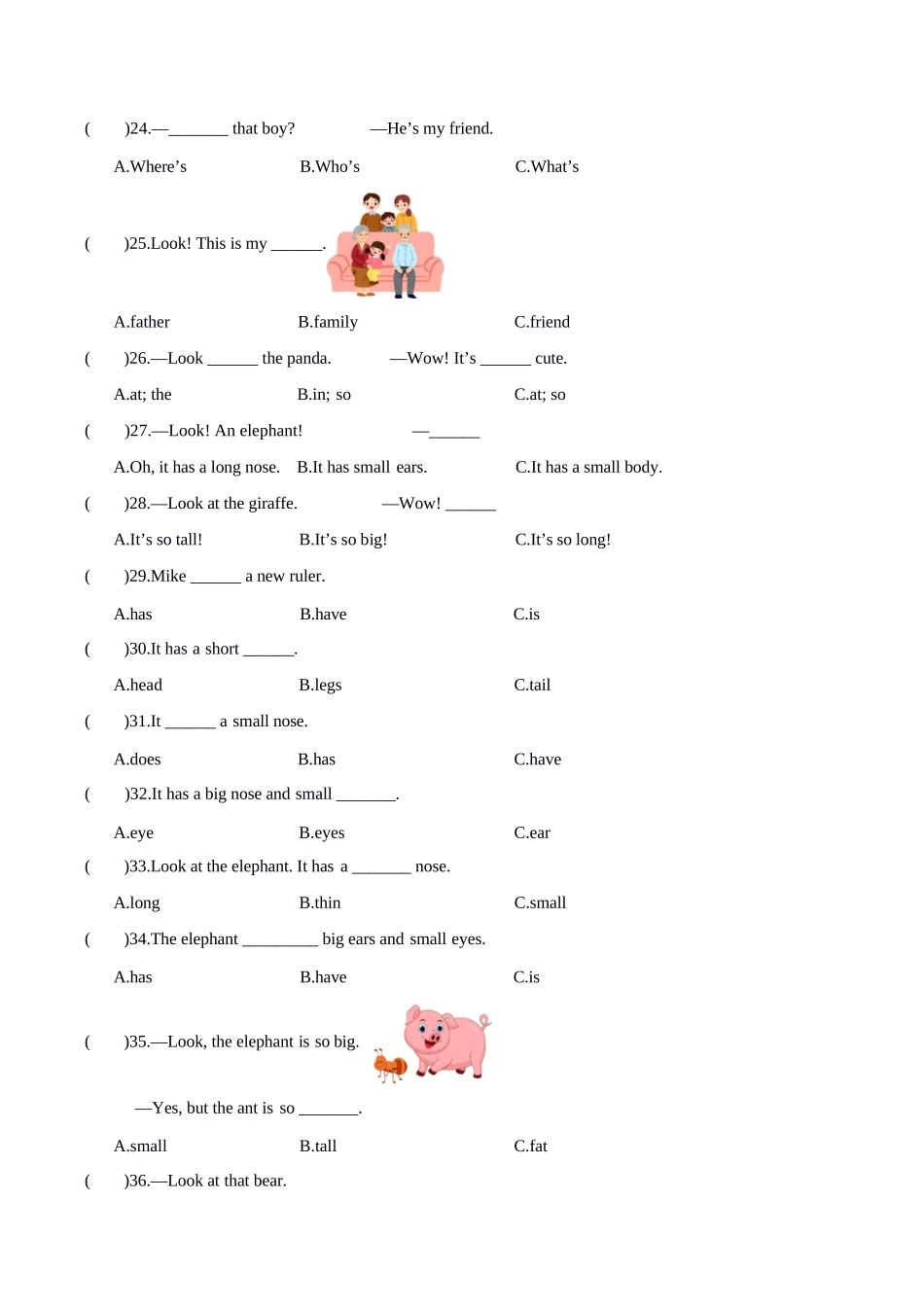 小学英语-三年级升四年级英语（人教PEP版）语法精选100题（含解析）_第3页