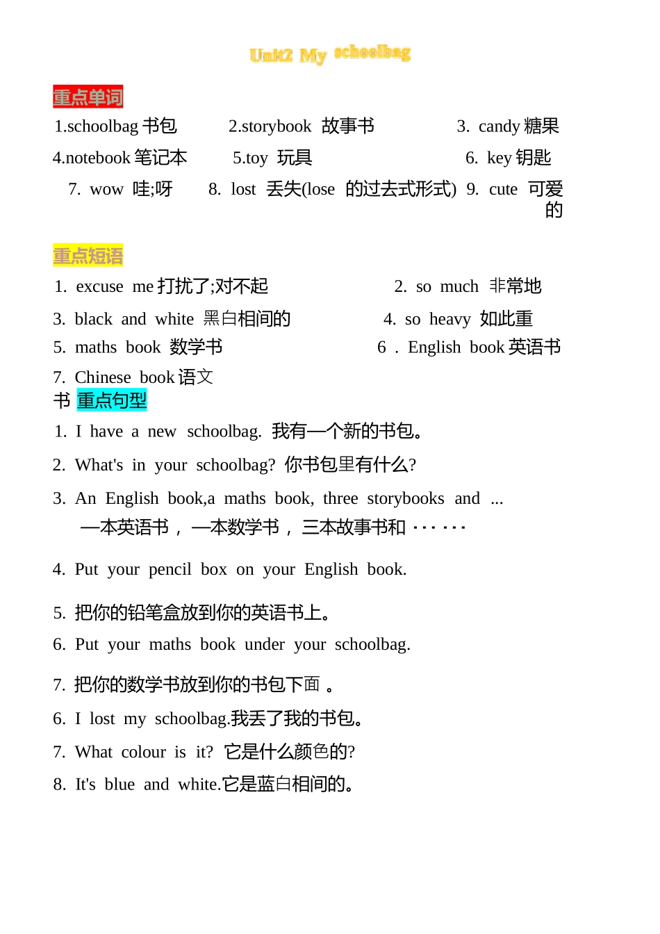 （人教版PEP)小学英语-新四年级上册英语知识点汇总_第2页