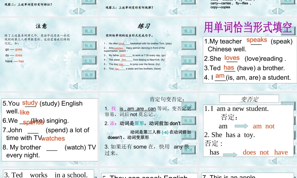 小学英语语法专题八：（动词）动词的第三人称单数 课件