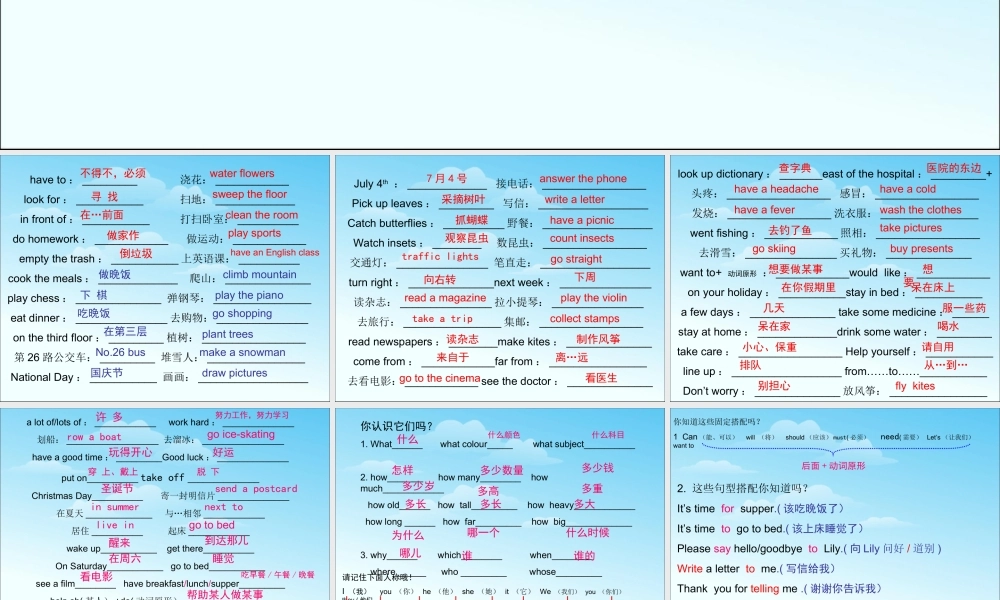 小学英语语法专题十八：重点词汇总复习 课件