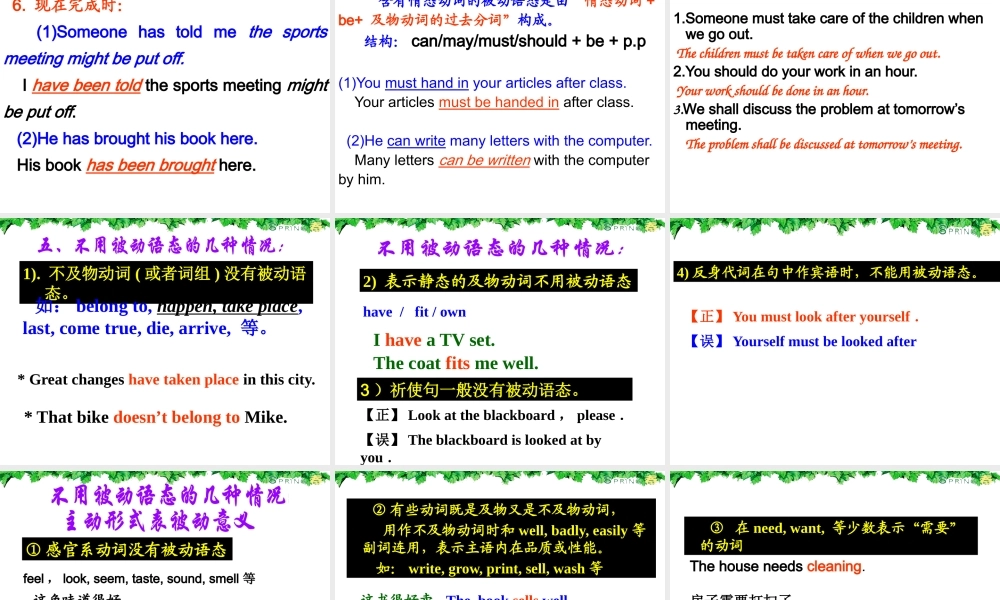 小学英语语法专题十一：（语态）被动语态 课件