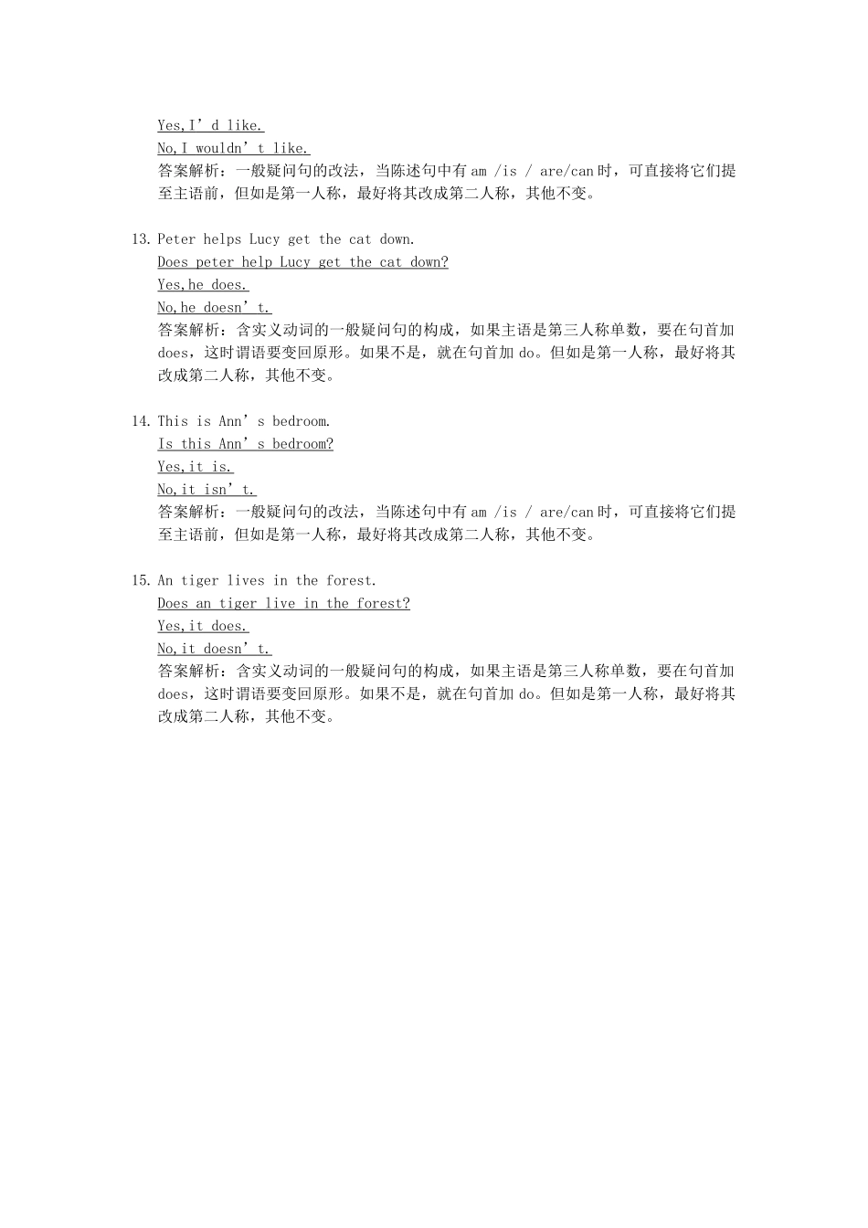2025届小学英语语法讲与练032肯定句变一般疑问句及回答（附答案）_第3页