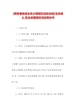 生命至上-安全发展团日活动策划书
