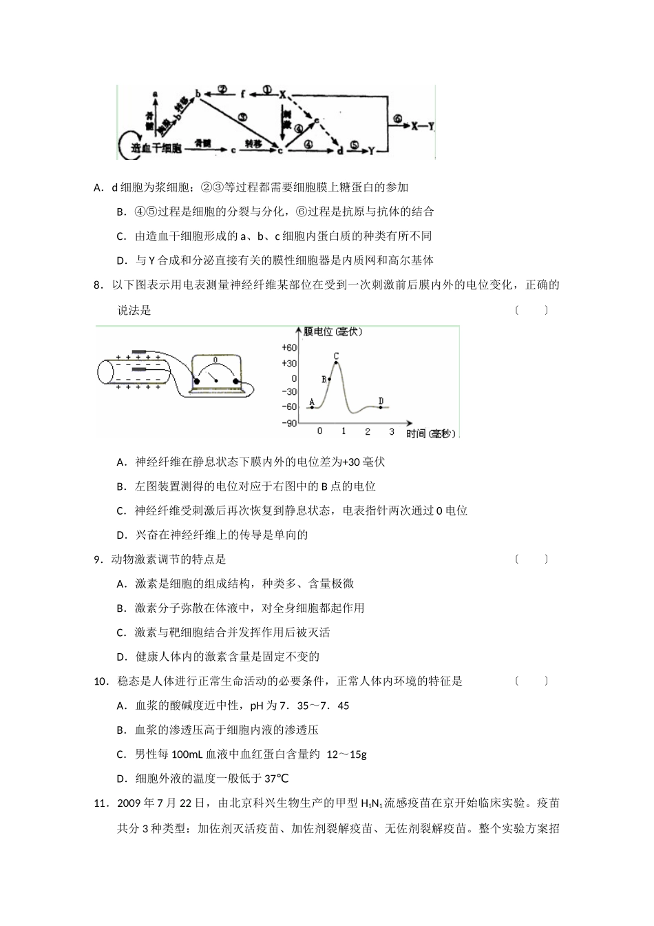生物上学期一轮复习-第1-2章单元验收试题-新人教版必修3_第3页