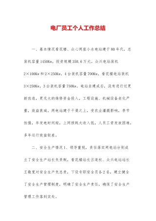 电厂员工个人工作总结