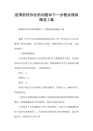 疫情防控存在的问题和下一步整改措施精选3篇