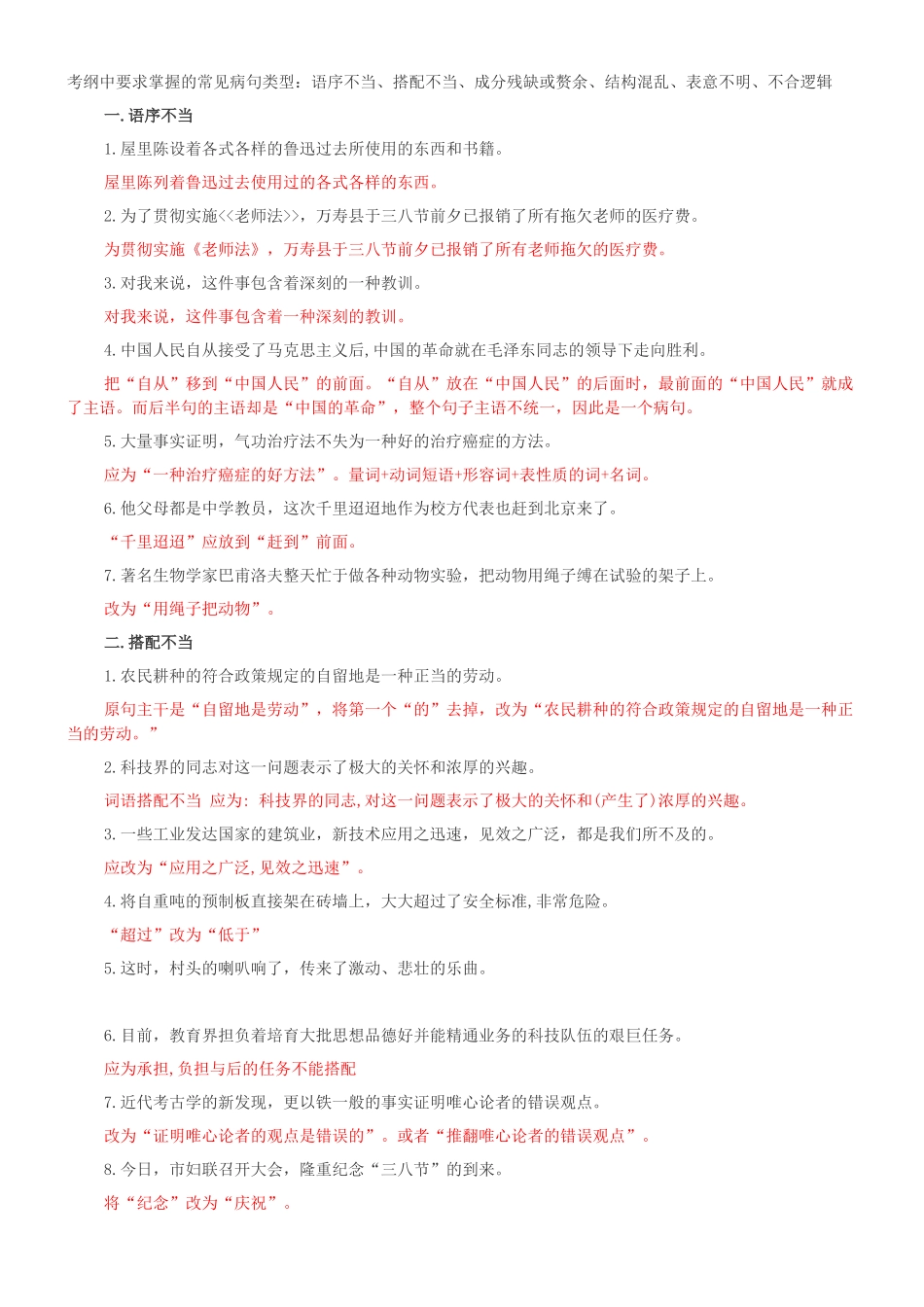 病句修改专题训练--含答案_第1页