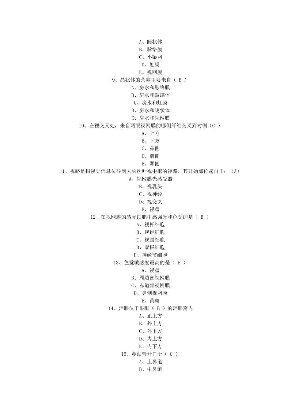眼科考试试题及答案_第2页