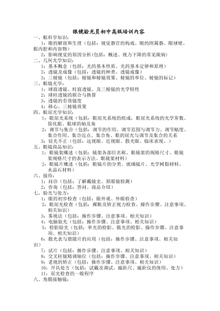 眼镜验光员初中高级培训内容
