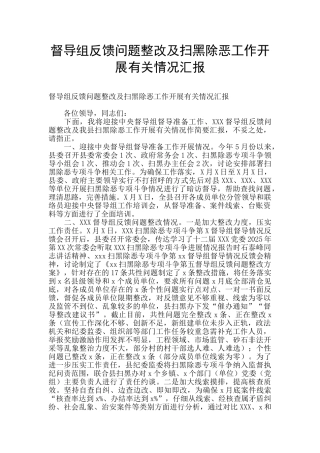 督导组反馈问题整改及扫黑除恶工作开展有关情况汇报