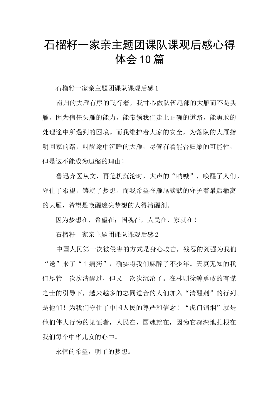石榴籽一家亲主题团课队课观后感心得体会10篇_第1页