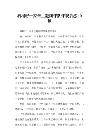 石榴籽一家亲主题团课队课观后感10篇