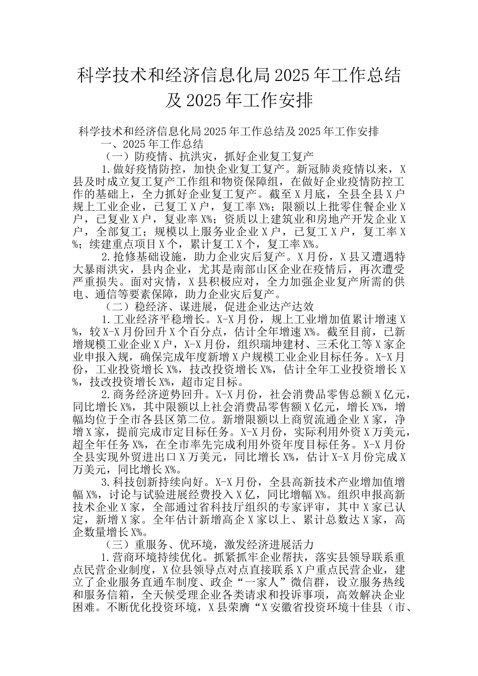科学技术和经济信息化局2025年工作总结及2025年工作安排_第1页