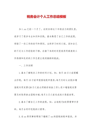 税务会计个人工作总结模板