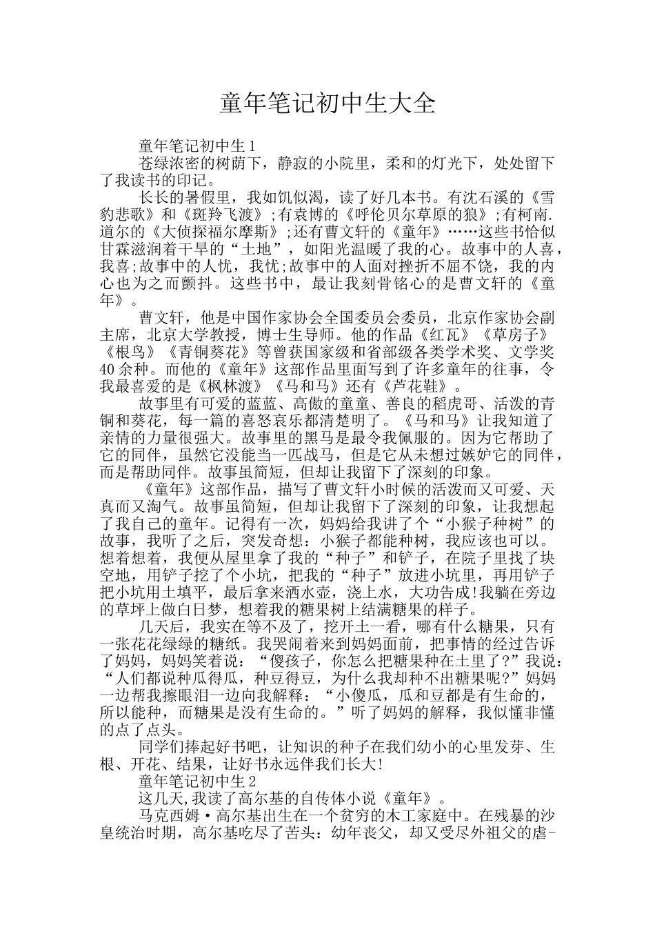 童年笔记初中生大全_第1页