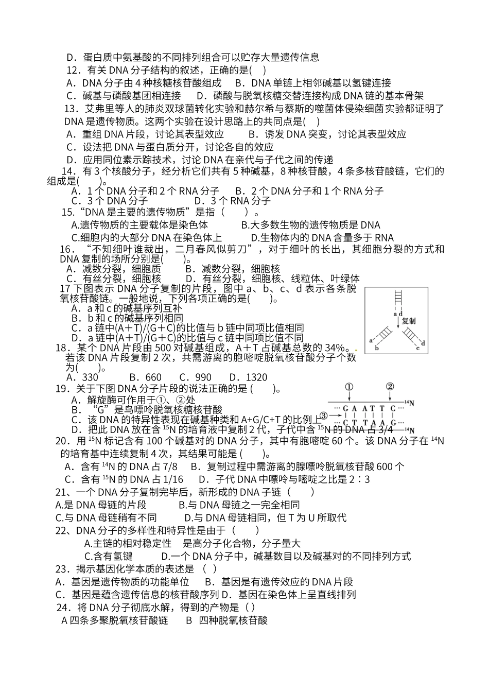 第3章-基因的本质单元测试题_第2页