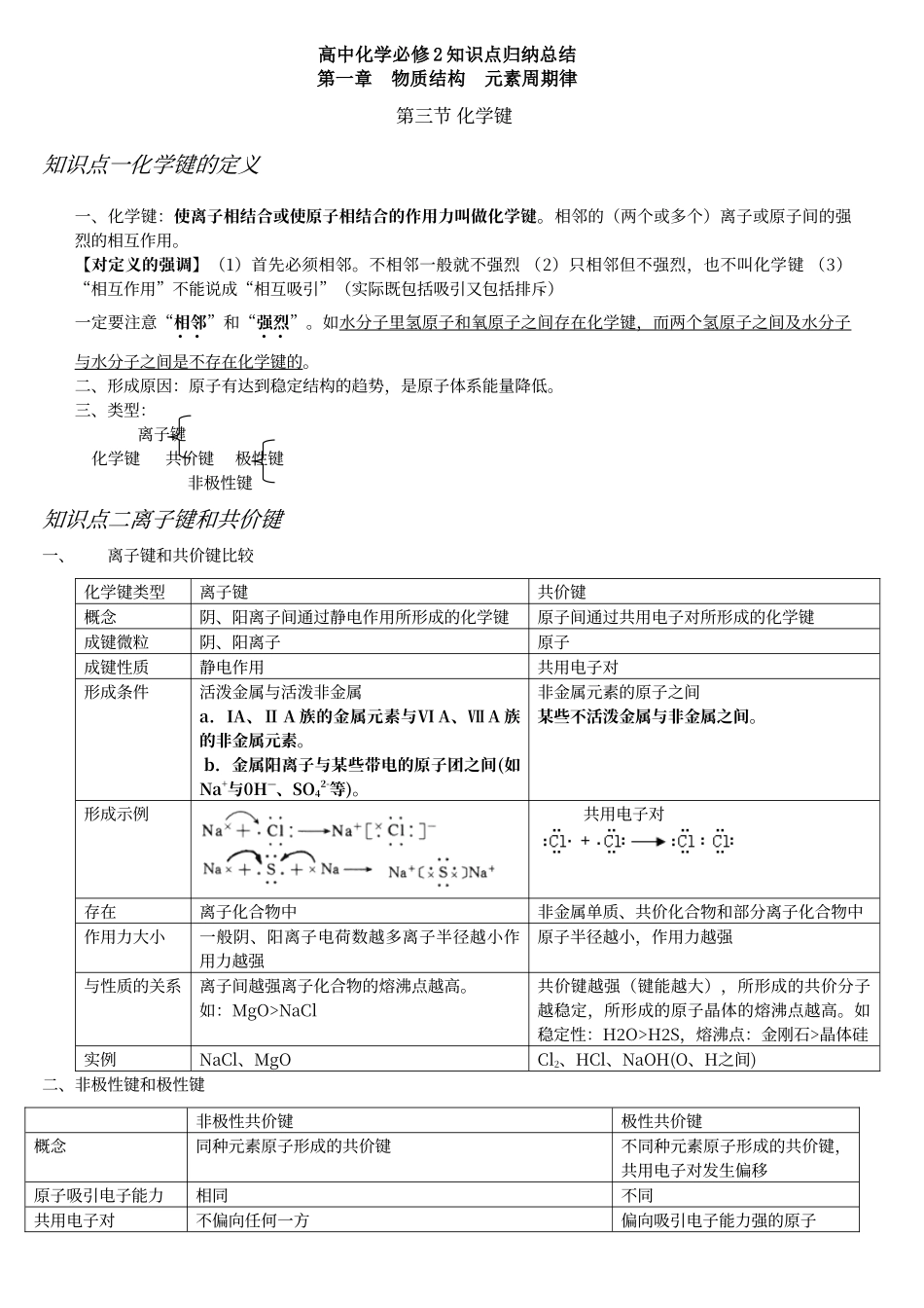 第一章第三节化学键知识点归纳总结_第1页