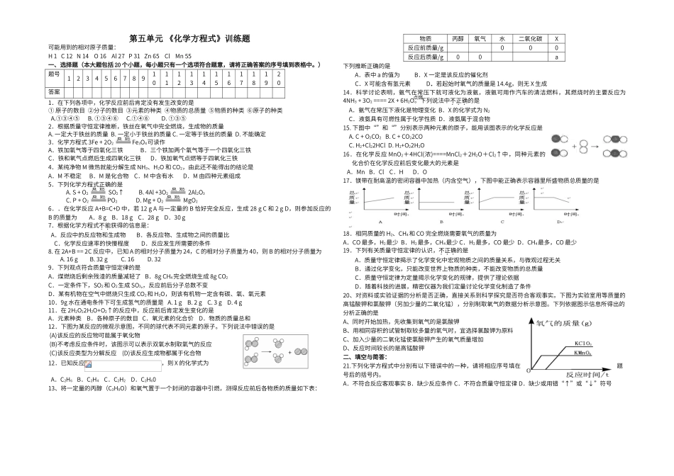 第五单元《化学方程式》测试卷_第1页