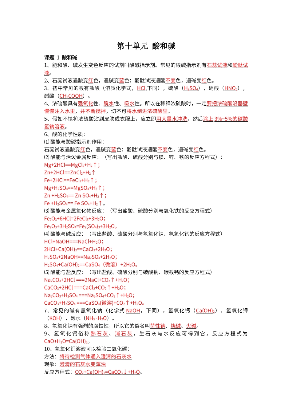 第十单元--酸和碱知识点复习_第1页