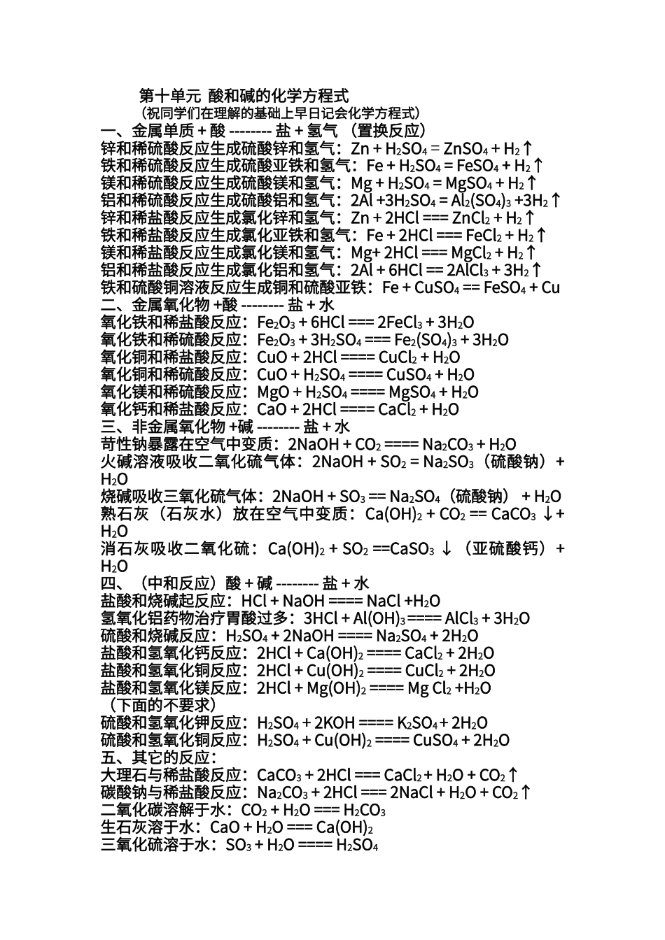 第十单元酸和碱的化学方程式_第1页