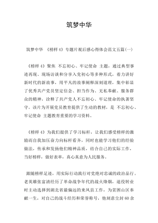 筑梦中华《榜样4》专题片观后感心得体会