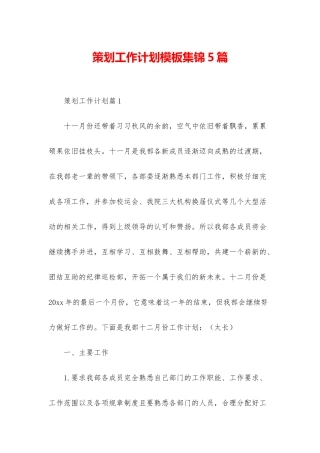 策划工作计划模板集锦5篇