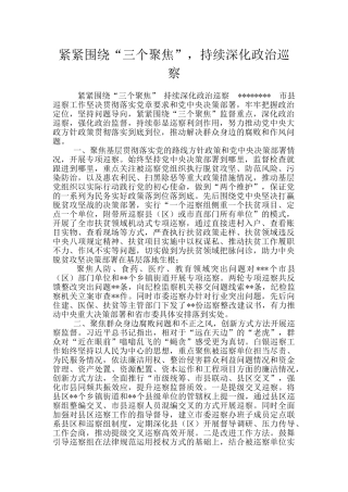 紧紧围绕“三个聚焦”-持续深化政治巡察