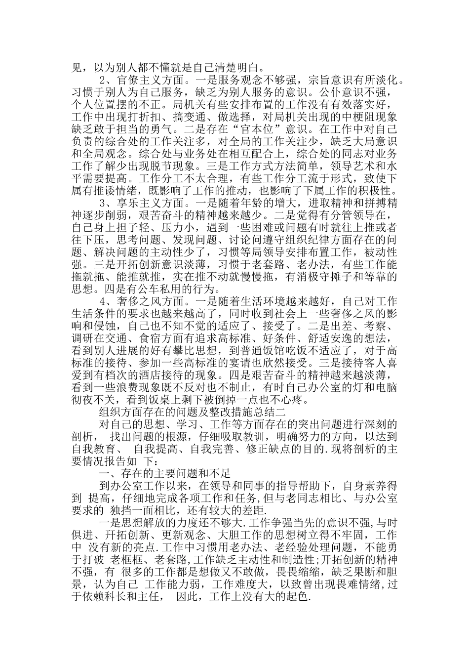 组织方面存在的问题及整改措施总结报告范文_第2页