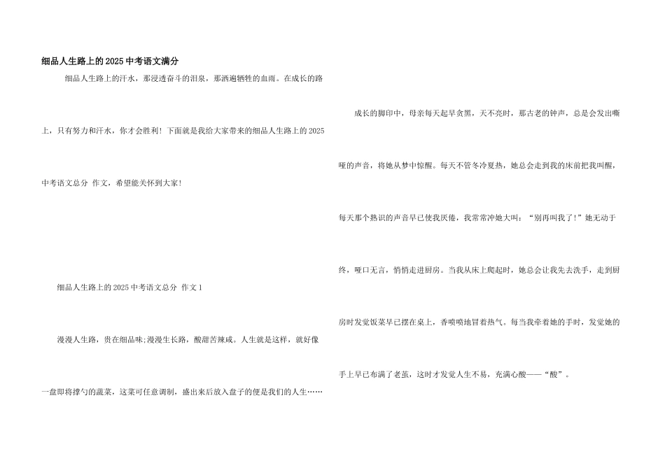 细品人生路上的2025中考语文满分_第1页