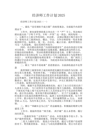 经济师工作计划2025