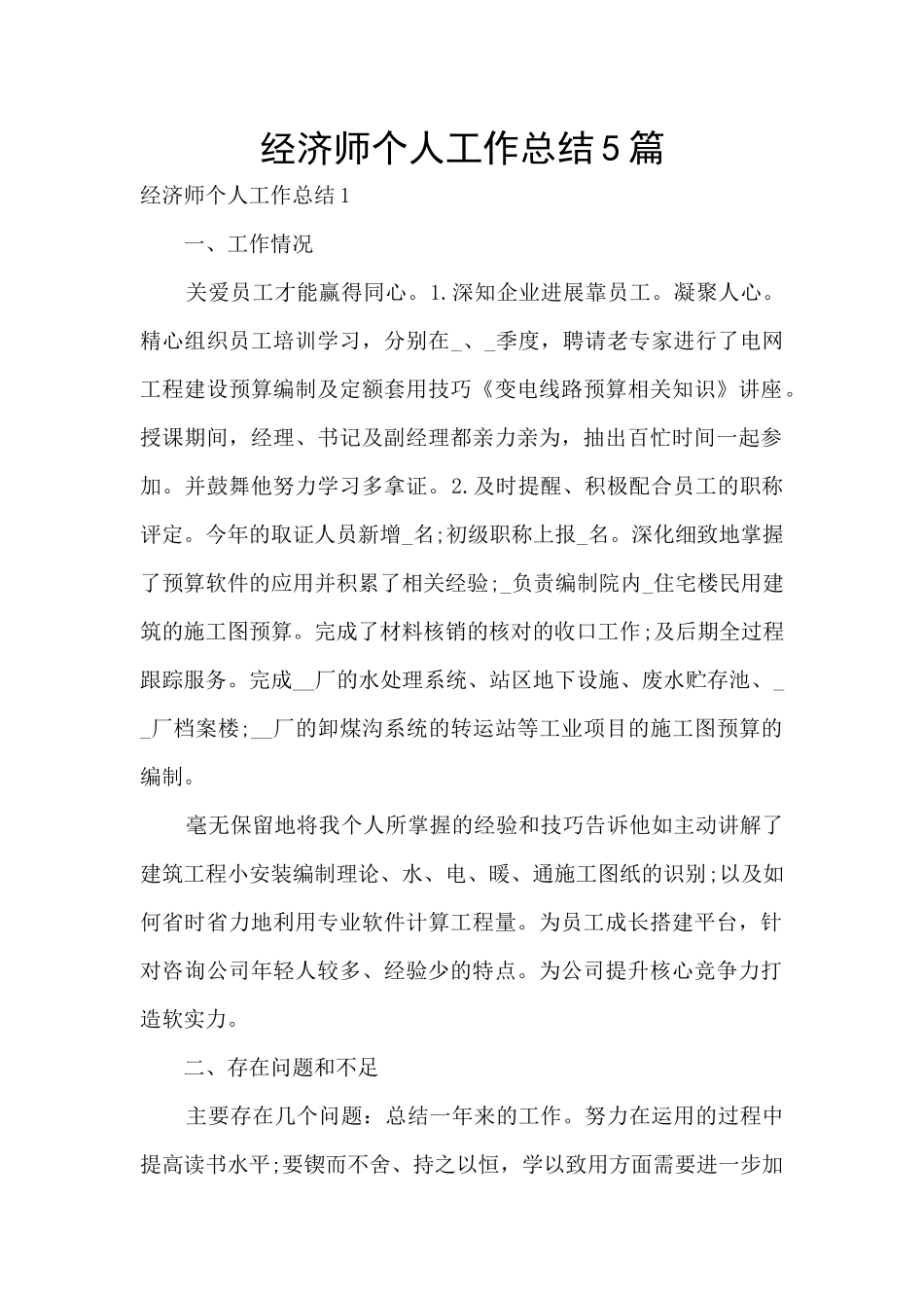 经济师个人工作总结5篇_第1页