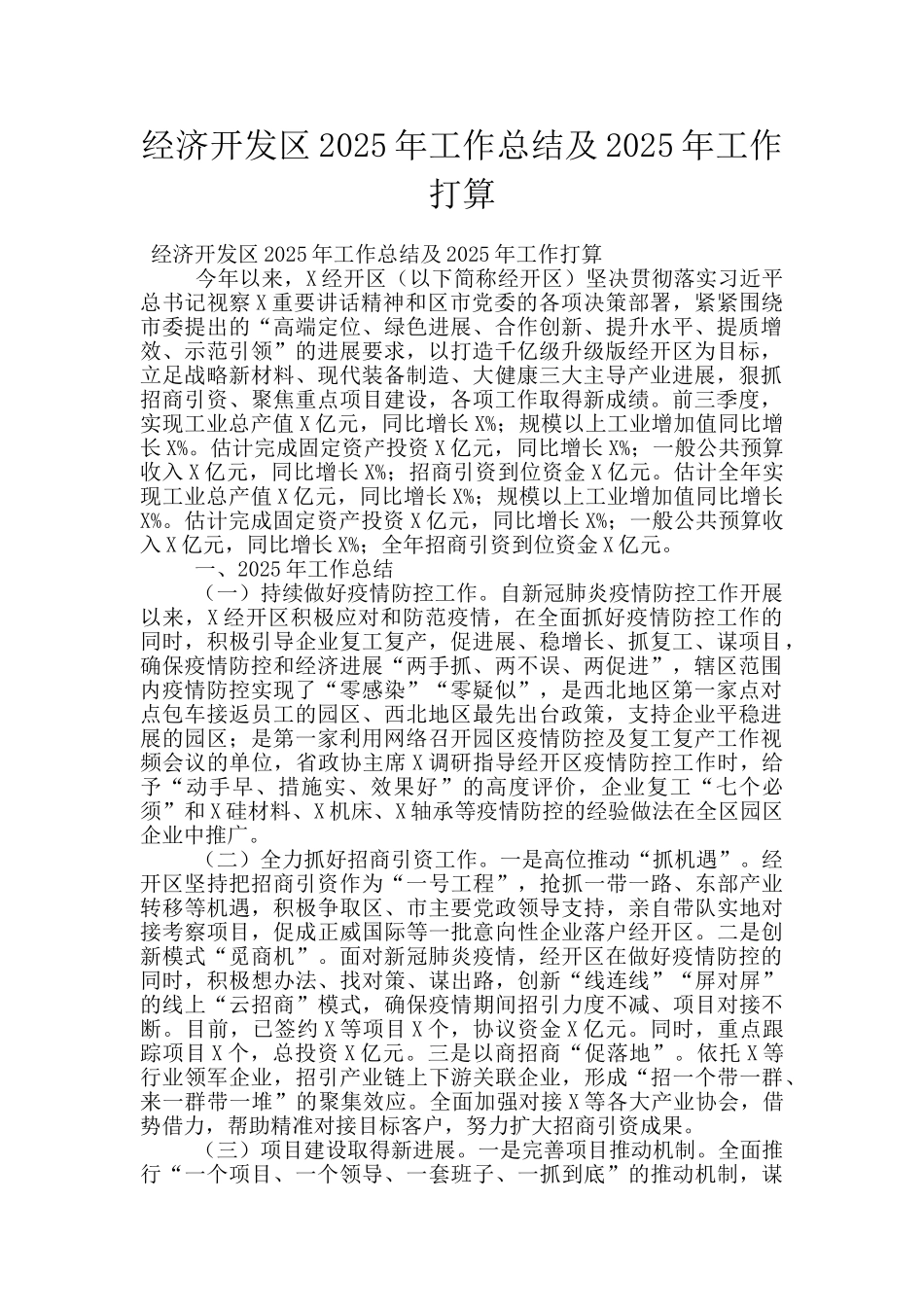 经济开发区2025年工作总结及2025年工作打算_第1页