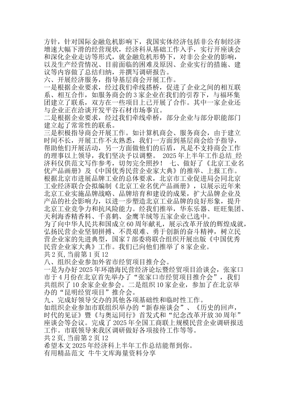 经济科上半年工作总结-精品范文资料_第2页