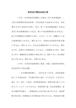 经济运行情况总结汇报