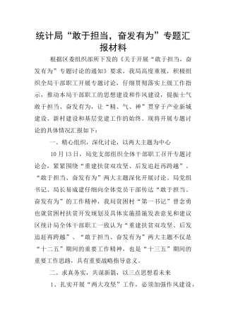 统计局“敢于担当-奋发有为”专题汇报材料