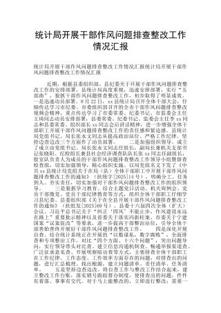 统计局开展干部作风问题排查整改工作情况汇报