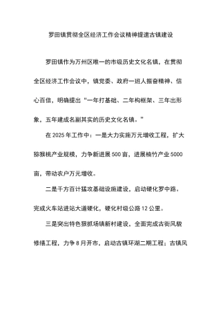 罗田镇贯彻全区经济工作会议精神提速古镇建设