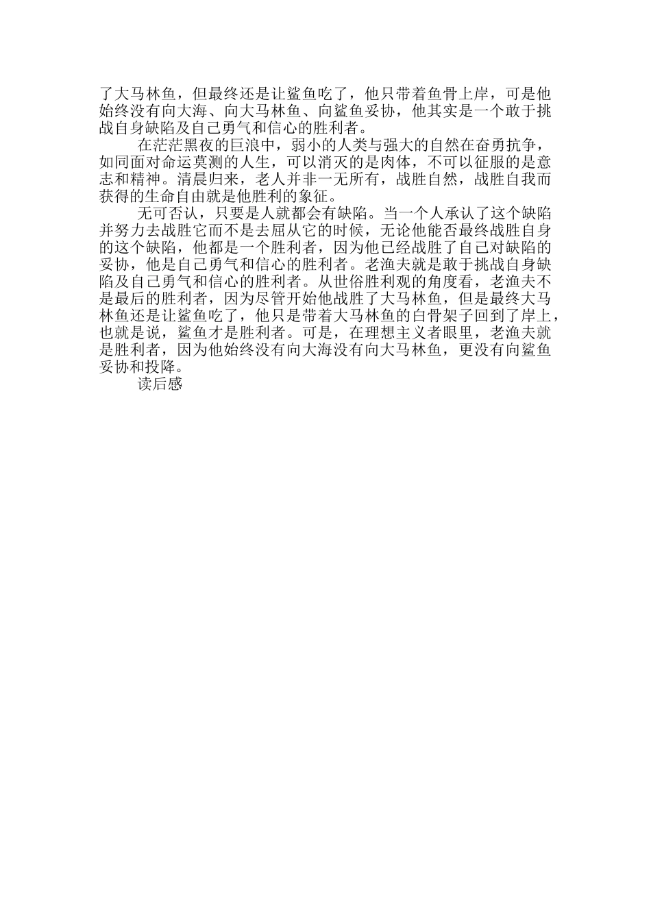 老人与海读后感400字五年级_第2页