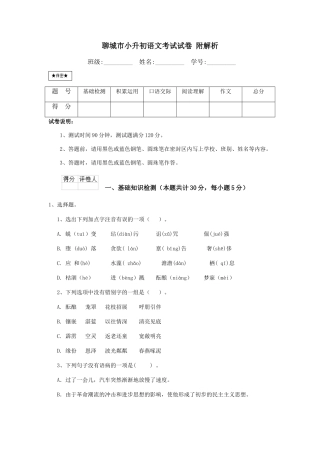 聊城市小升初语文考试试卷-附解析