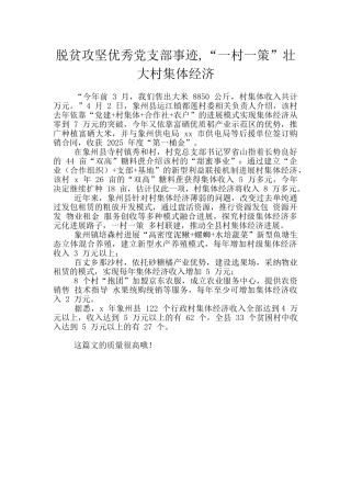 脱贫攻坚优秀党支部事迹-“一村一策”壮大村集体经济