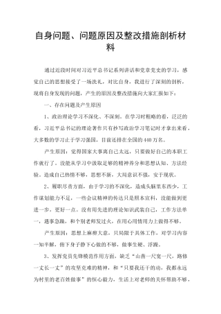 自身问题、问题原因及整改措施剖析材料