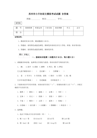苏州市小升初语文模拟考试试题-含答案