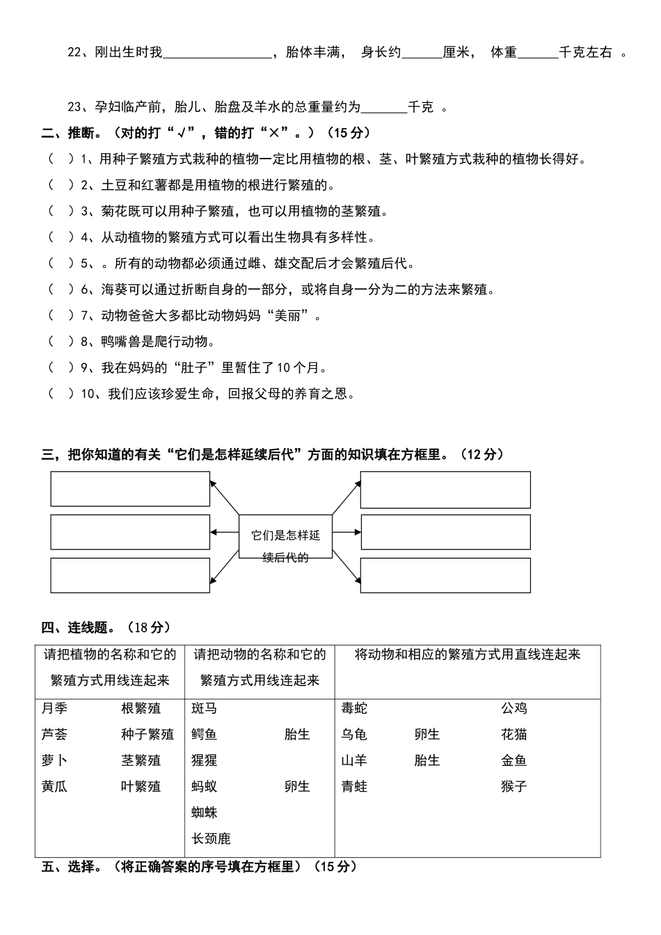 苏教-五年下册《科学》第三单元《它们是怎样延续后代的》习题与答案_第2页