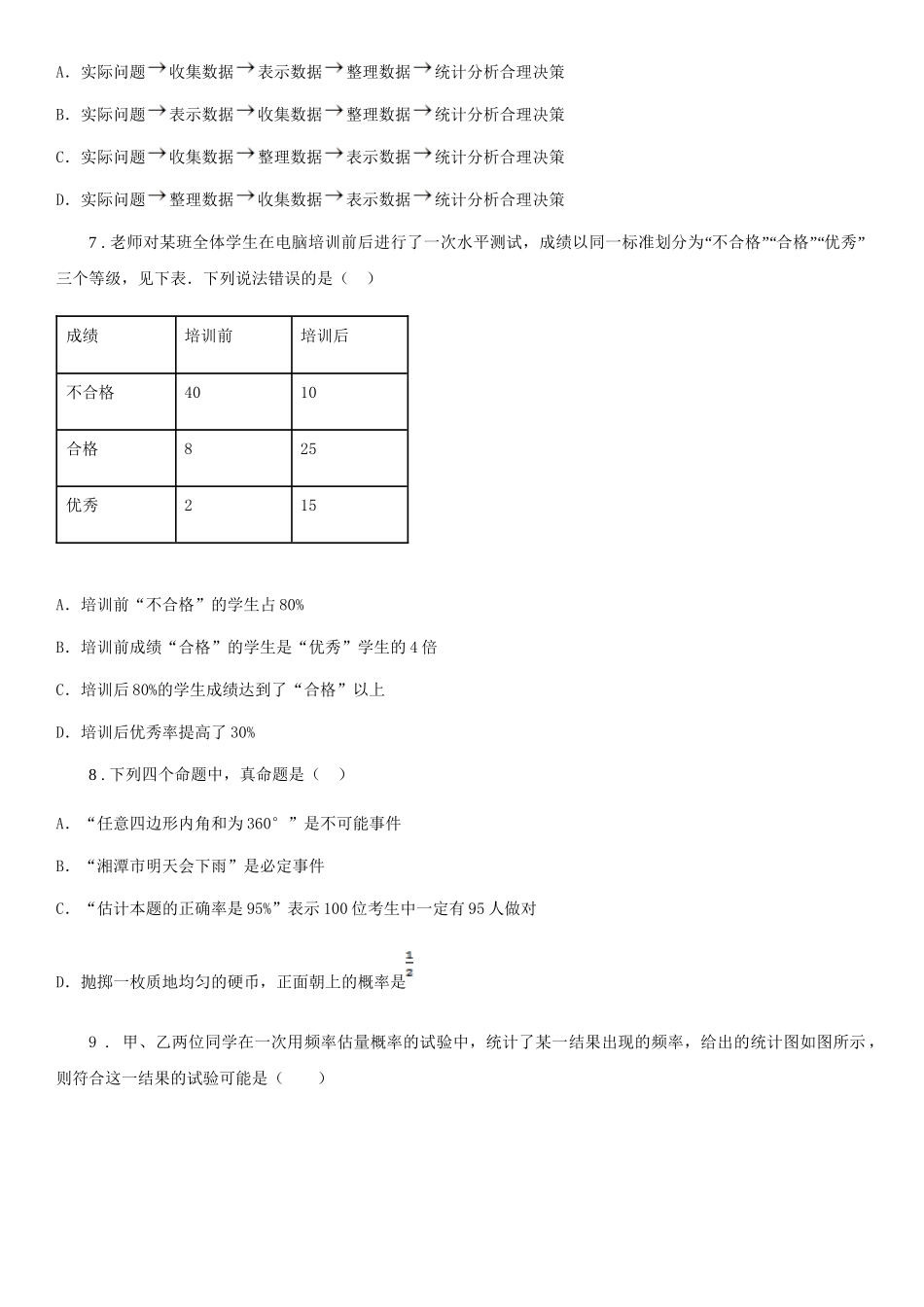 苏科版九年级下册数学单元测试：第8章-统计和概率的简单应用(1)_第2页