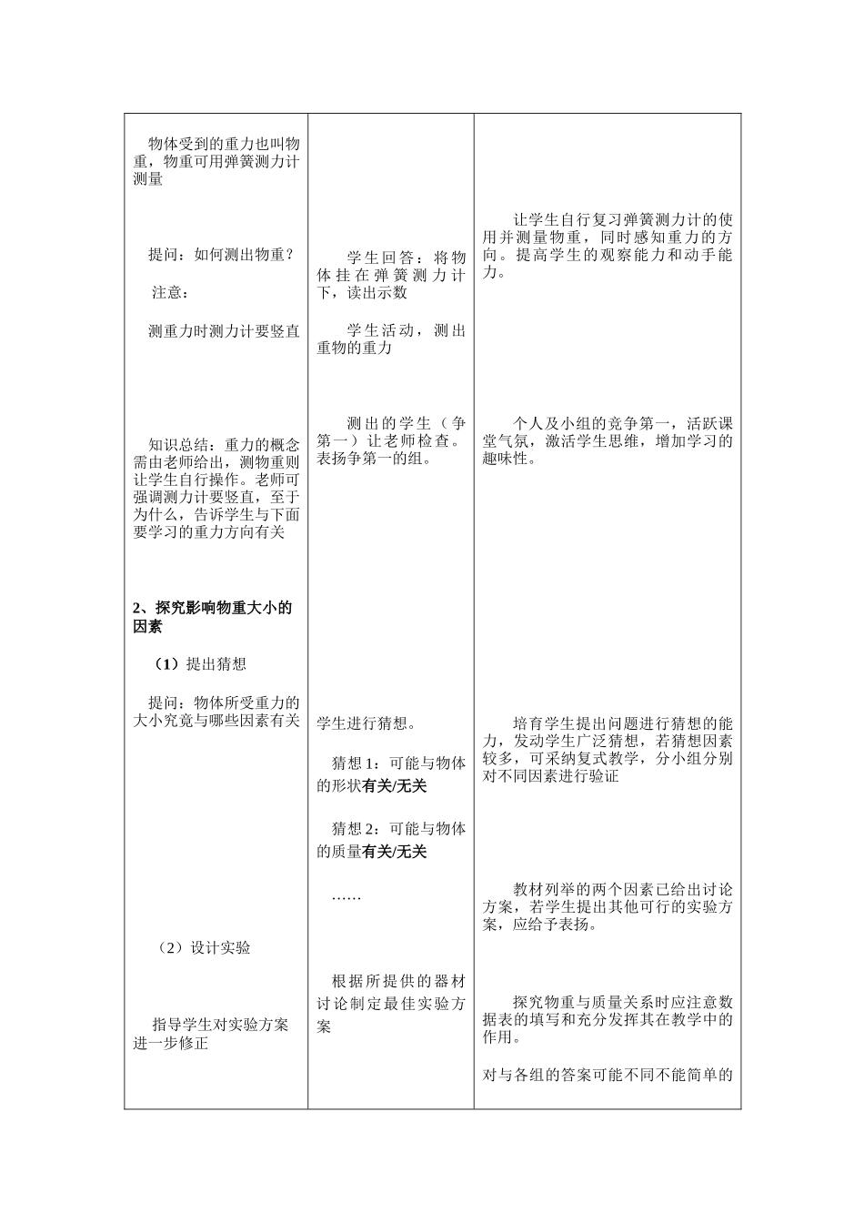 苏科版初中物理八下8.2《重力-力的示意图》WORD教案2_第3页