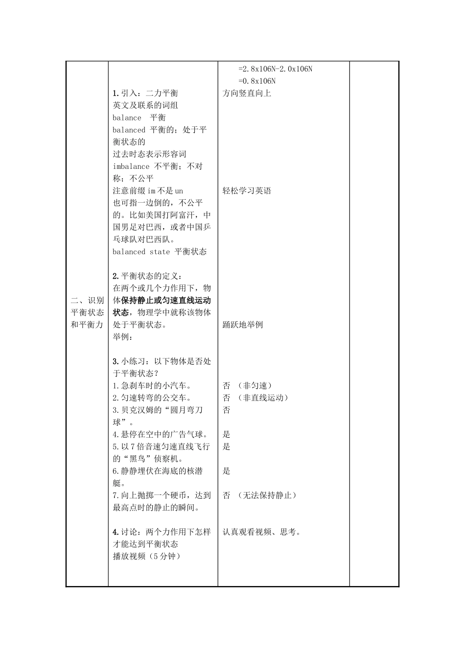 苏科版初中物理八下9.1《二力平衡》WORD教案5_第2页